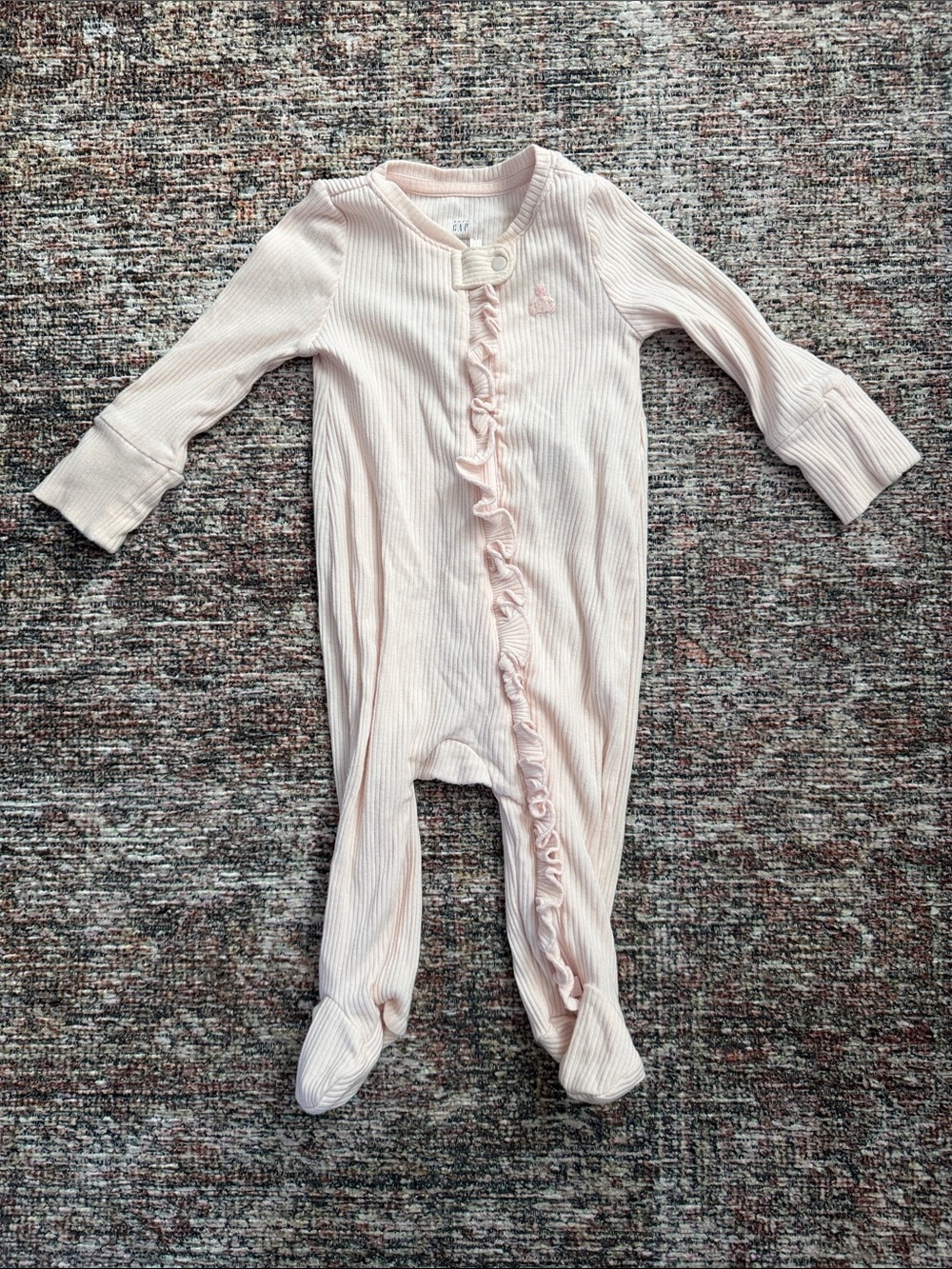 GAP Light Pink Ribbed Footed One-Piece with Ruffle Front